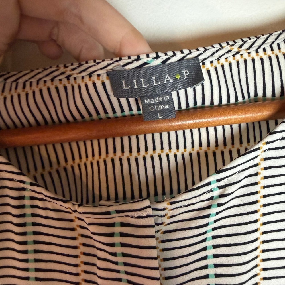 Lilla P Long Sleeve Button Up Shirt Top Stripe Print Women Size L - Picture 4 of 8